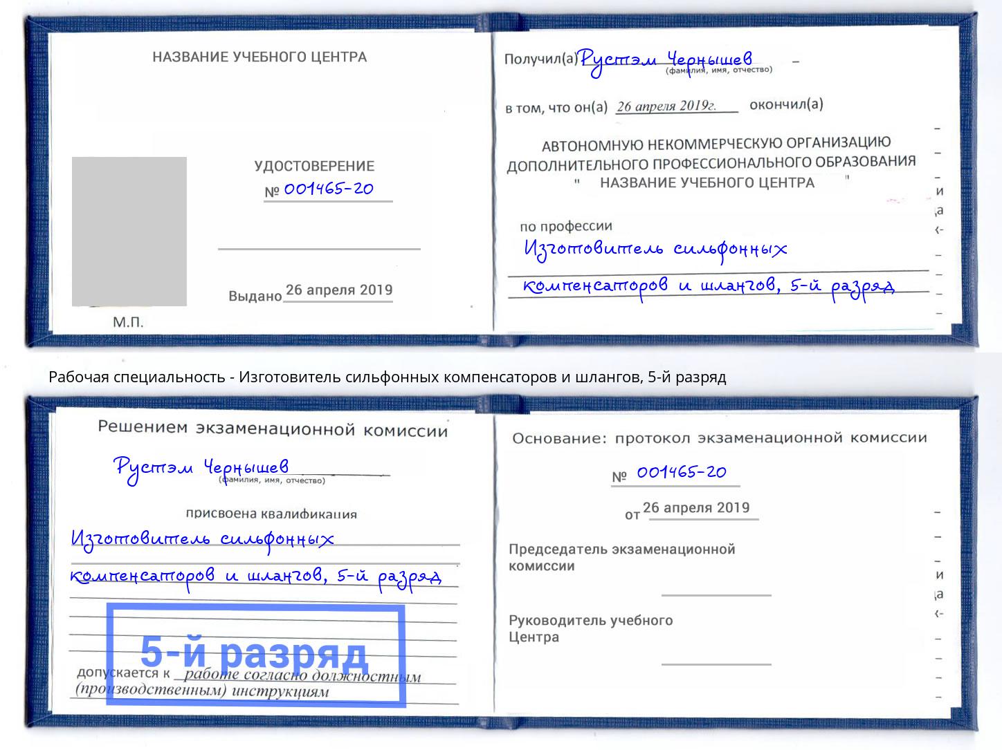 корочка 5-й разряд Изготовитель сильфонных компенсаторов и шлангов Радужный