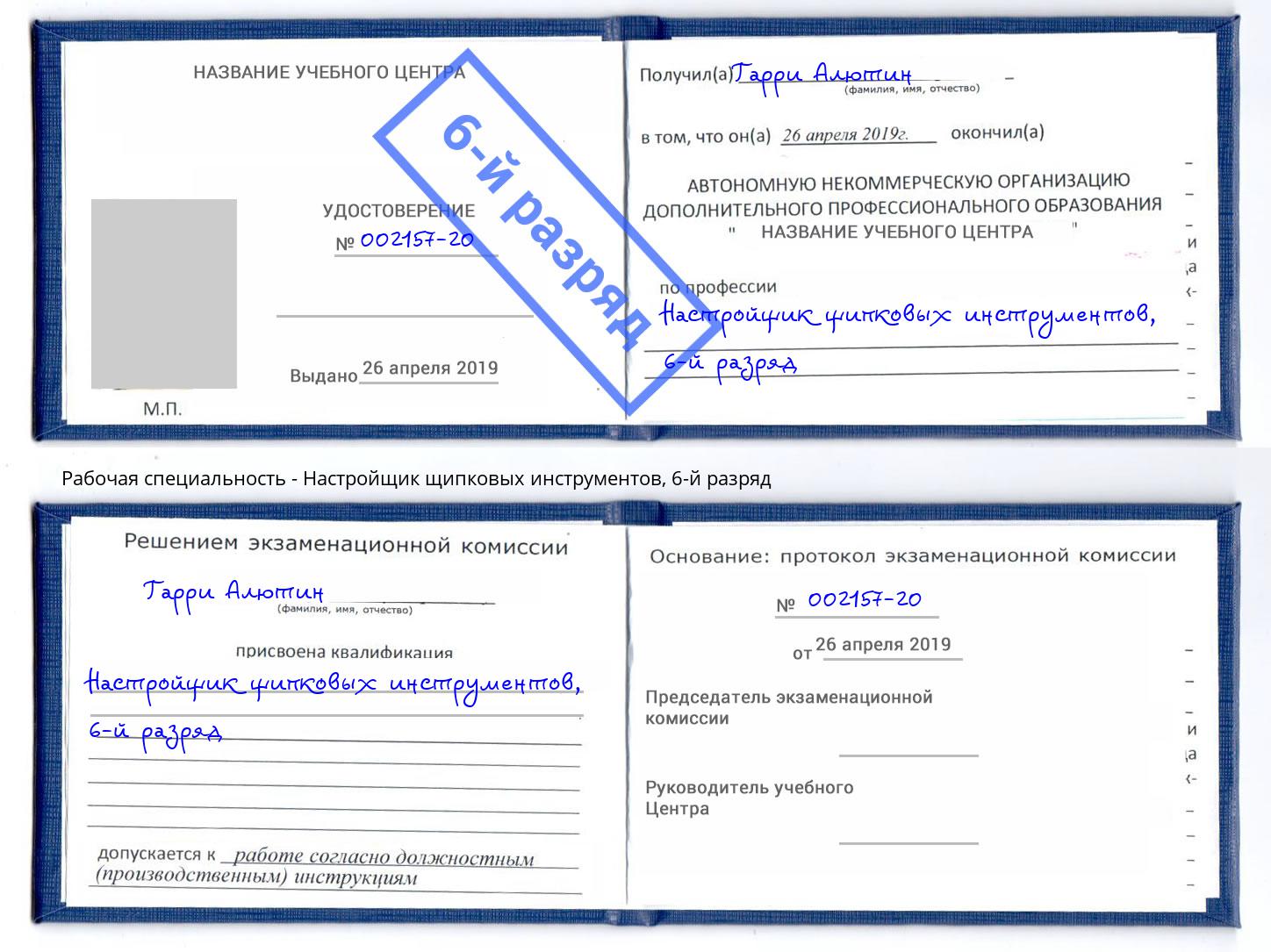 корочка 6-й разряд Настройщик щипковых инструментов Радужный