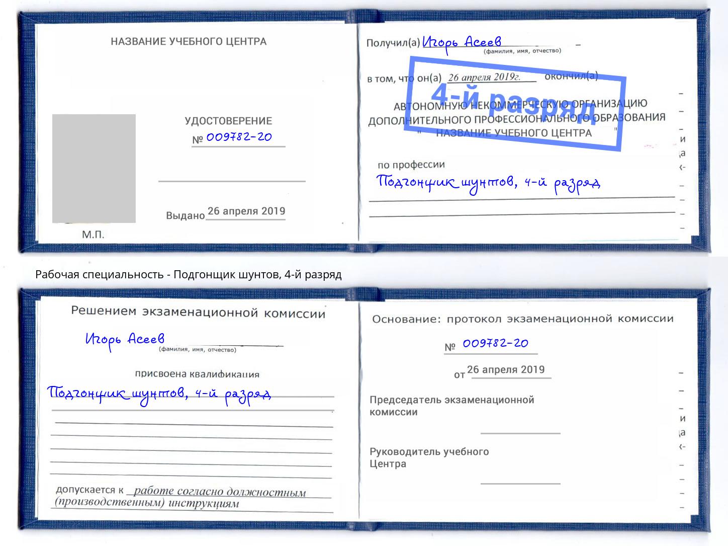 корочка 4-й разряд Подгонщик шунтов Радужный