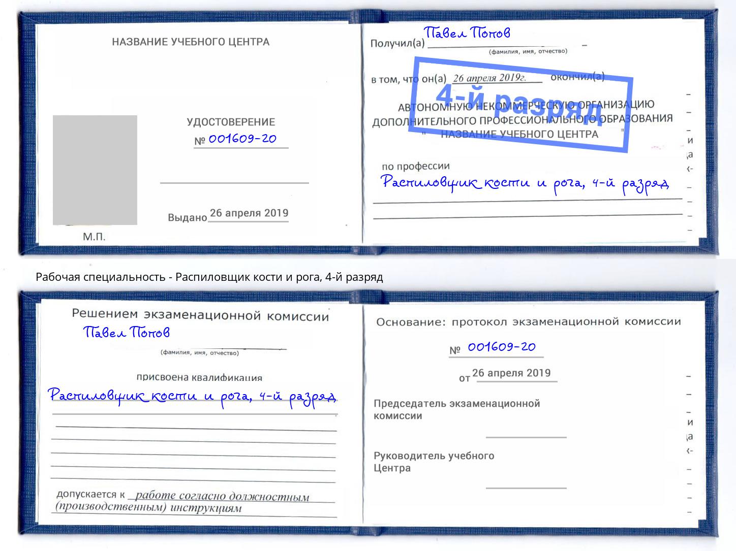 корочка 4-й разряд Распиловщик кости и рога Радужный