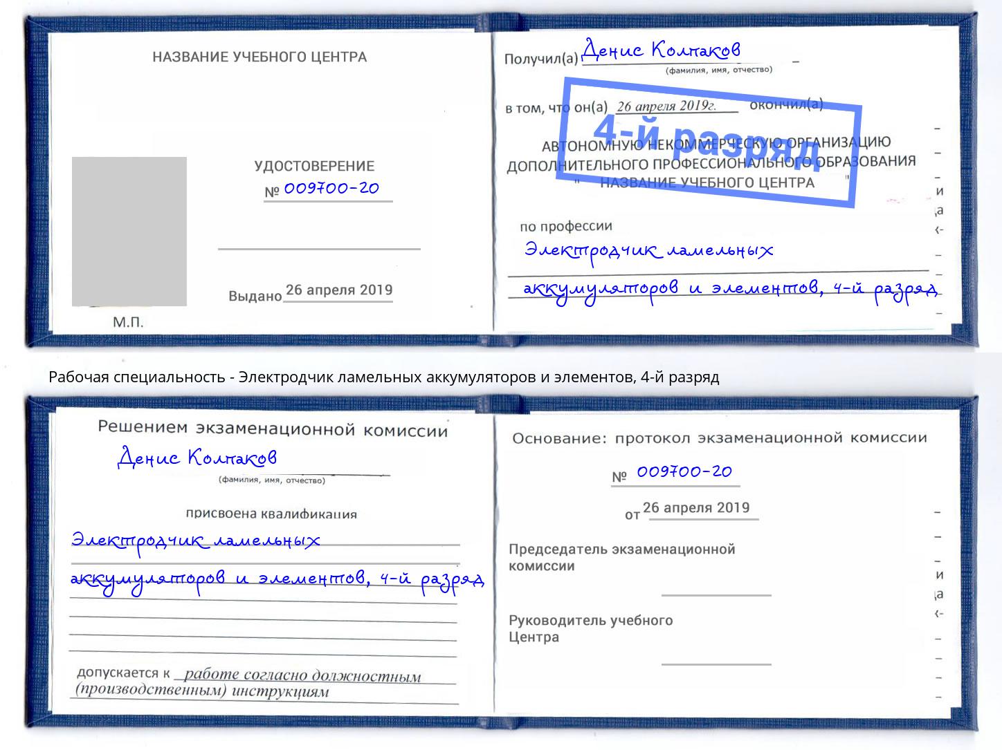 корочка 4-й разряд Электродчик ламельных аккумуляторов и элементов Радужный