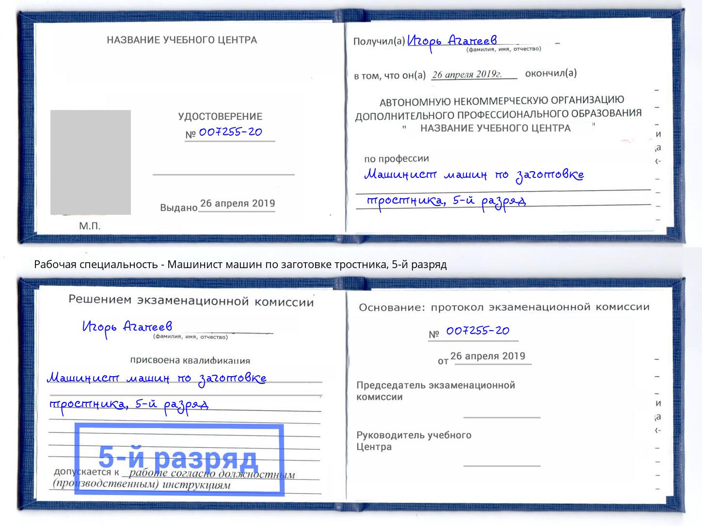корочка 5-й разряд Машинист машин по заготовке тростника Радужный