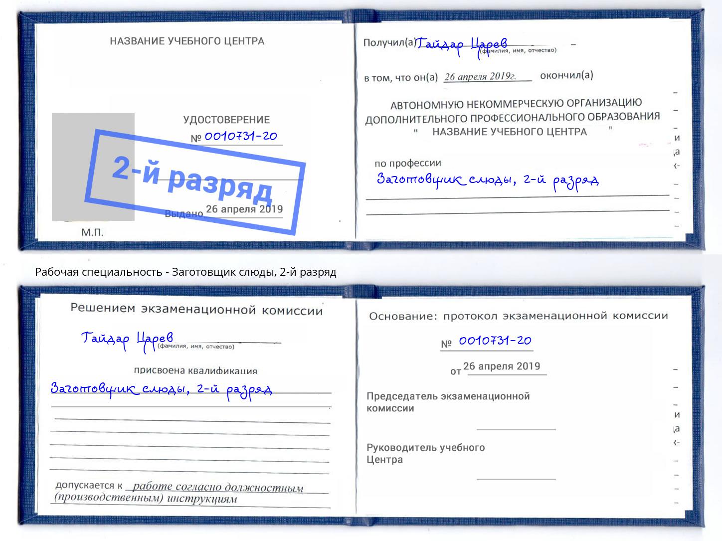 корочка 2-й разряд Заготовщик слюды Радужный