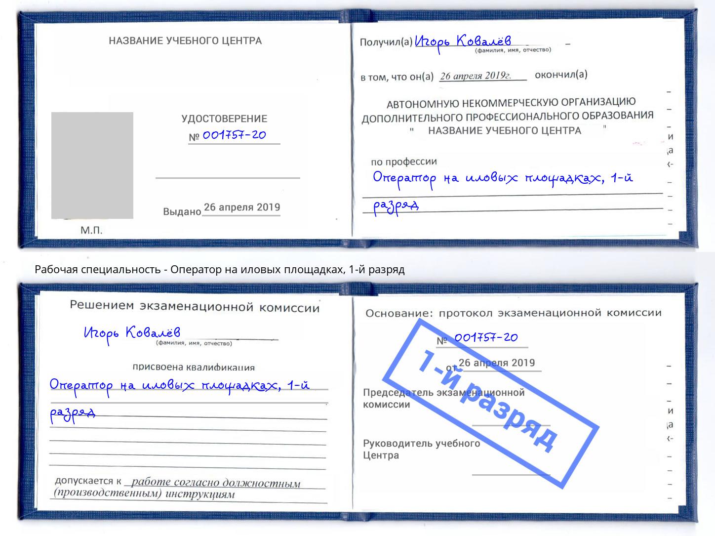 корочка 1-й разряд Оператор на иловых площадках Радужный