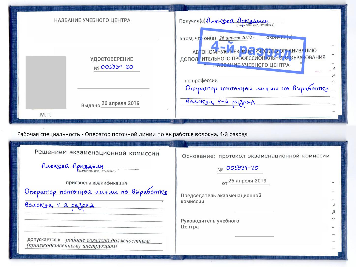 корочка 4-й разряд Оператор поточной линии по выработке волокна Радужный